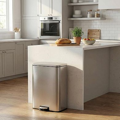 Stainless Steel Kitchen Trash Can with Lids,13 Gal/50 L Large Garbage Can with Step-on,Inner Bucket