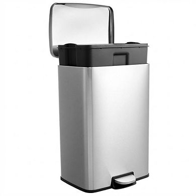 Stainless Steel Kitchen Trash Can with Lids,13 Gal/50 L Large Garbage Can with Step-on,Inner Bucket
