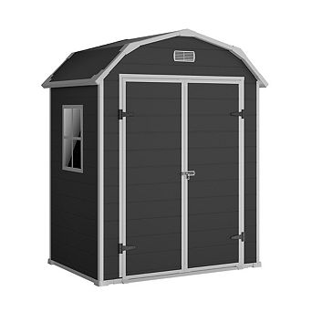 Outdoor Resin Storage Shed, Waterproof with Window, Vents, Lockable Door, Ramp & Floor for Patio