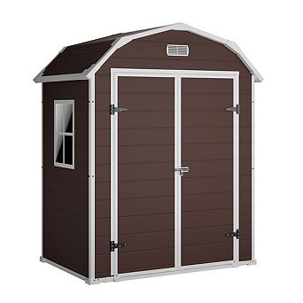 Outdoor Resin Storage Shed, Waterproof with Window, Vents, Lockable Door, Ramp & Floor for Patio