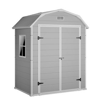 Outdoor Resin Storage Shed, Waterproof with Window, Vents, Lockable Door, Ramp & Floor for Patio
