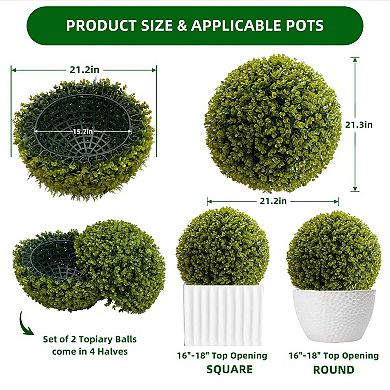 2 Pcs Artificial Plant Topiary Ball,21.3'' Faux Greenery Balls,Evergreen Spring Artificial Plants