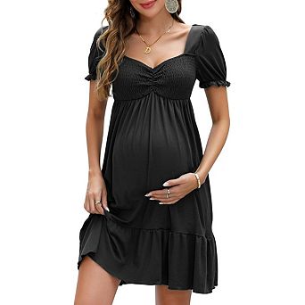 Women's Sweetheart Neck Ruffle Maternity Dress a-Line Flowy Mini Boho Dress for Wedding Guest