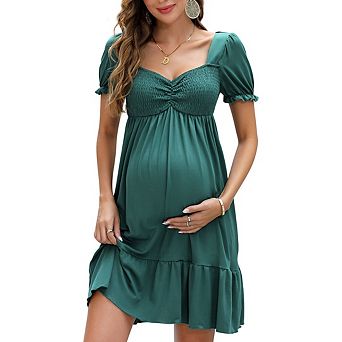 Women's Sweetheart Neck Ruffle Maternity Dress a-Line Flowy Mini Boho Dress for Wedding Guest