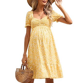 Women's Sweetheart Neck Ruffle Maternity Dress a-Line Flowy Mini Boho Dress for Wedding Guest