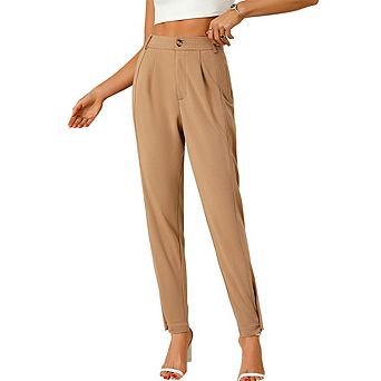 Women High Waist Casual Dress Pants,Elastic Back Waist Tapered Work Pants with Pocket Ankle Trousers