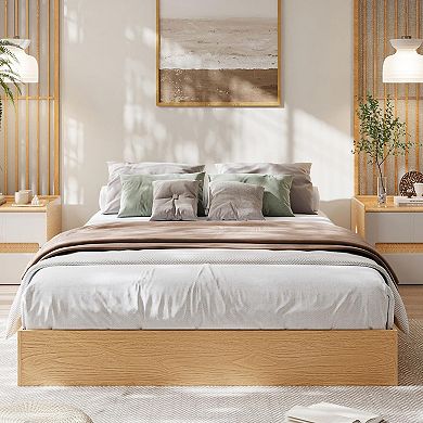 Wooden Platform Bed Frame, Floor-Standing Bed Frame with Wood Slats Support