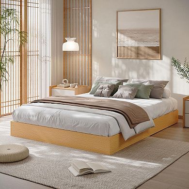 Wooden Platform Bed Frame, Floor-Standing Bed Frame with Wood Slats Support