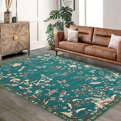 Floral Runner Rug,Flowers Printed Washable Rugs with Non Slip Backing for Bedroom Kitchen Hallway