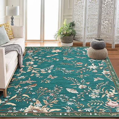 Floral Runner Rug,Flowers Printed Washable Rugs with Non Slip Backing for Bedroom Kitchen Hallway