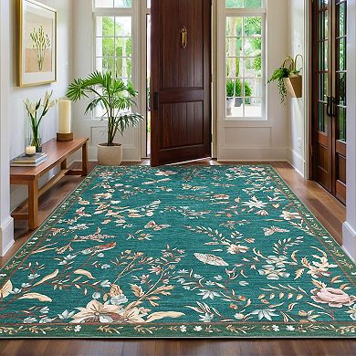 Floral Runner Rug,Flowers Printed Washable Rugs with Non Slip Backing for Bedroom Kitchen Hallway