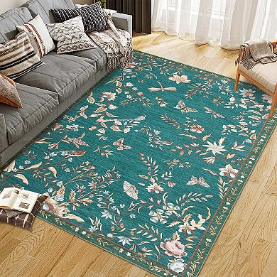 Floral Runner Rug,Flowers Printed Washable Rugs with Non Slip Backing for Bedroom Kitchen Hallway