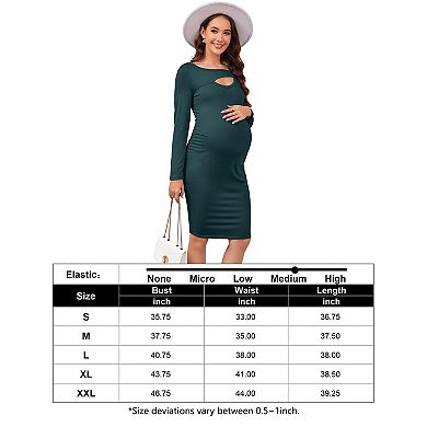 GlowSol Maternity Lantern Long Sleeve Cutout Crew Neck A-Line Bodycon Midi Dresses