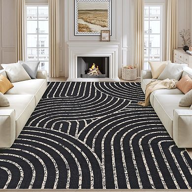 Modern Bordered Machine Washable Rug,Ultra-Thin Soft Rugs for Bedroom Entryway Living Room