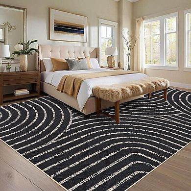 Modern Bordered Machine Washable Rug,Ultra-Thin Soft Rugs for Bedroom Entryway Living Room