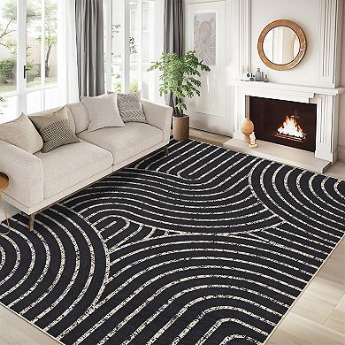 Modern Bordered Machine Washable Rug,Ultra-Thin Soft Rugs for Bedroom Entryway Living Room