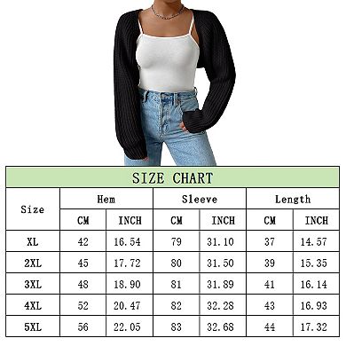 GlowSol Womens Plus Size Long Sleeve Open Front Crop Cardigans Knit Bolero Shrug Sweater