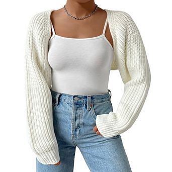 GlowSol Womens Plus Size Long Sleeve Open Front Crop Cardigans Knit Bolero Shrug Sweater