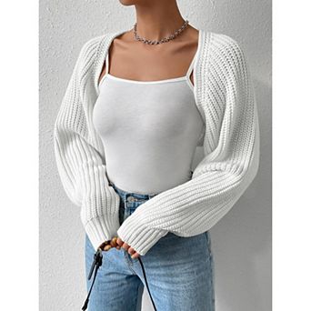 GlowSol Womens Plus Size Long Sleeve Open Front Crop Cardigans Knit Bolero Shrug Sweater
