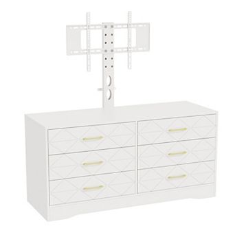 Farmhouse TV Stand, Height Adjustable TV Bracket & 6 Storage Drawers, Fits 32 to 80 Inch TVs