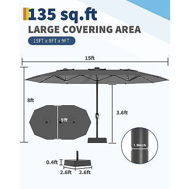 15FT Solar LED Lighted Patio Umbrella with 36 Lights, Umbrella with Weighted Base Included