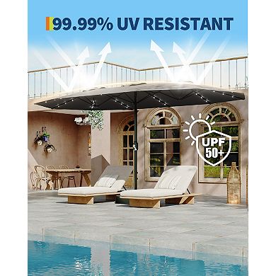 15FT Solar LED Lighted Patio Umbrella with 36 Lights, Umbrella with Weighted Base Included