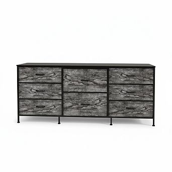 63 Inch Farmhouse Style TV Stand with 8 Fabric Drawers & Metal Frame, Fits 65 to 75 Inch TVs