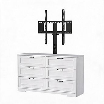 Adjustable Bracket TV Stand with 6 Storage Drawers, Fits 32 to 80 Inch TVs for Living Room & Bedroom