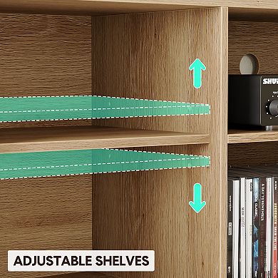58 Inch Bohemian TV Stand with 2 Rattan Doors & Adjustable Shelves, Fits TVs Under 75 Inches
