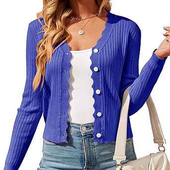 Womens Lightweight Knit Cardigan V Neck Long Sleeve Front Button Down Elegant Shrugs for Dresses