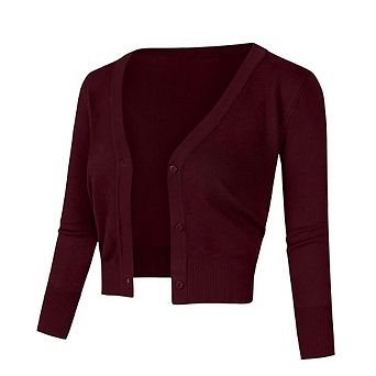 Women’s Cropped Bolero Shrug Cardigan 3/4 Sleeve Button Down Lightweight Knit Sweater