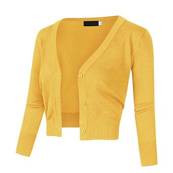 Women’s Cropped Bolero Shrug Cardigan 3/4 Sleeve Button Down Lightweight Knit Sweater