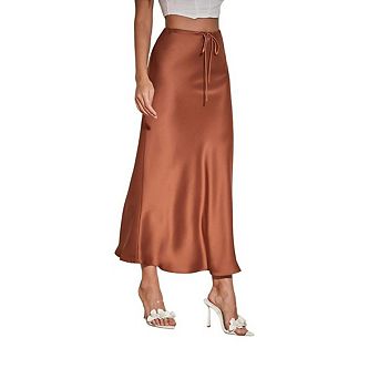 Women's High Waist Trendy Office Holiday Party Long Drawstring Flared Skirt