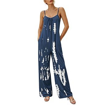 Women's Tie-Dye Spaghetti Strap Wide Leg Jumpsuit, Casual Loose Loungewear with Pockets