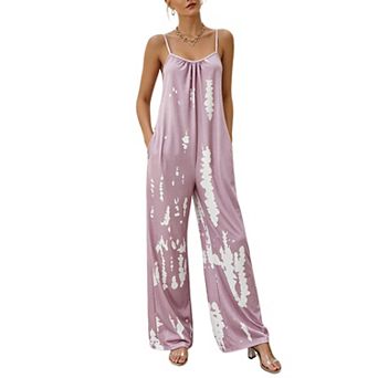 Women's Tie-Dye Spaghetti Strap Wide Leg Jumpsuit, Casual Loose Loungewear with Pockets