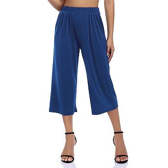 Women's Elastic Waist Solid Palazzo Casual Wide Leg Pants with Pockets