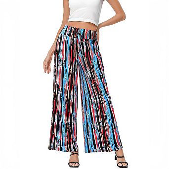 Women's Wide Leg Pants Casual Palazzo Flowy Pants Elastic High Waist Lounge Drawstring Long Trousers