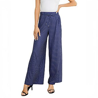Women's Wide Leg Pants Casual Palazzo Flowy Pants Elastic High Waist Lounge Drawstring Long Trousers