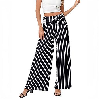 Women's Wide Leg Pants Casual Palazzo Flowy Pants Elastic High Waist Lounge Drawstring Long Trousers