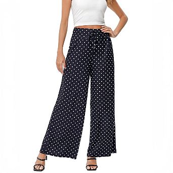 Women's Wide Leg Pants Casual Palazzo Flowy Pants Elastic High Waist Lounge Drawstring Long Trousers