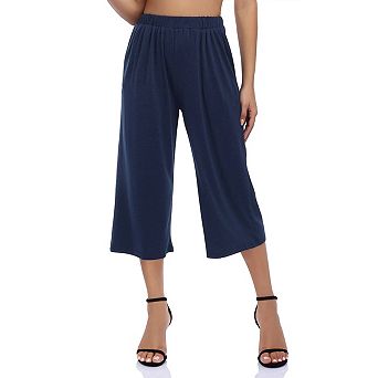 Women's Elastic Waist Solid Palazzo Casual Wide Leg Pants with Pockets