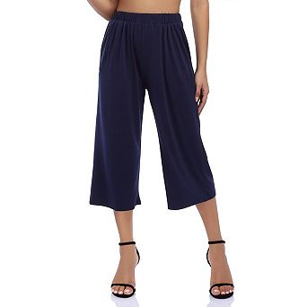 Women's Elastic Waist Solid Palazzo Casual Wide Leg Pants with Pockets