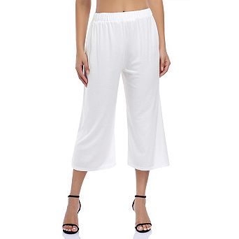 Women's Elastic Waist Solid Palazzo Casual Wide Leg Pants with Pockets