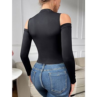 Women's Lace Trim Off the Shoulder Long Sleeve Slim Fit Crop Tops