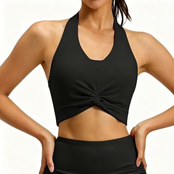Women's Twist Front Halter Sports Bra, Removable Pads High Elastic Breathable Yoga Crop Top
