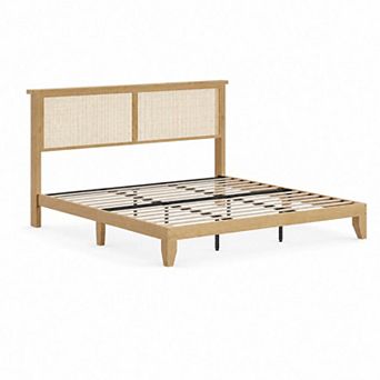 Bed Frame with Headboard Platform LED Lights No Box Spring Needed Easy Assembly