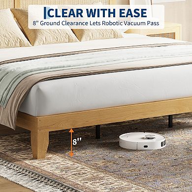 Bed Frame with Headboard Platform LED Lights No Box Spring Needed Easy Assembly