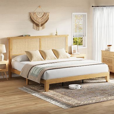 Bed Frame with Headboard Platform LED Lights No Box Spring Needed Easy Assembly