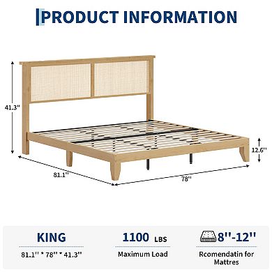 Bed Frame with Headboard Platform LED Lights No Box Spring Needed Easy Assembly