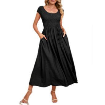 Women's Summer Sleeveless Round Neck Pleated Ruffled A line Midi Dress